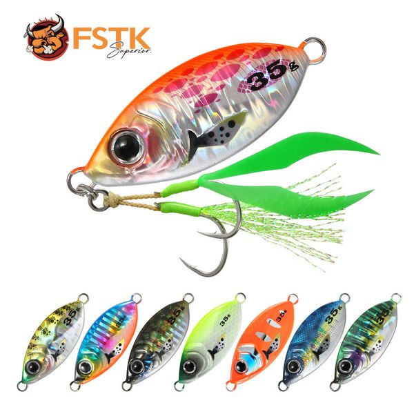 Esche esche FSTK Metal Jig Fishing Lure Passo lento Foglia 15 25 35 60G Shore Cast Jigging Cucchiaio Spigola Trota Acqua salata 230911