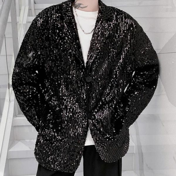 Abiti da uomo Blazer con paillettes neri Giacca di lusso da uomo Jaqueta Bomber Cappotto allentato Moda Paillettes Punk Club Outfit Leisure Homens Blazer