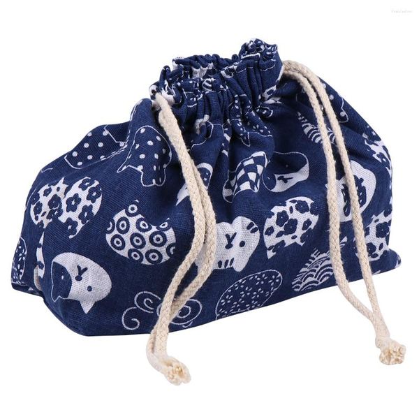 Geschirr Japanische Kordelzug Lunch Box Tasche Versorgung Geldbörse Reise Frauen Seil Behälter Baumwolle Leinen Lagerung