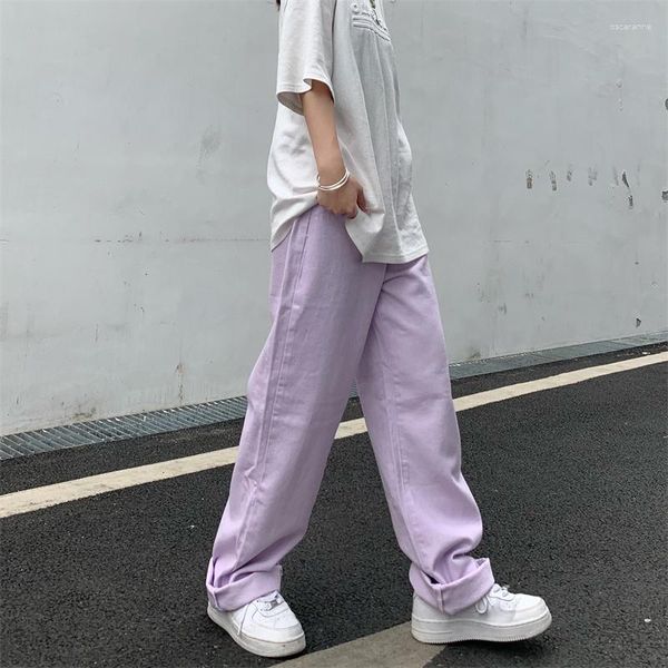 Frauen Jeans 2023 Vintage Gerade Baggy Hohe Taille Koreanische Mode Streetwear Casual Hosen Femme Breite Bein Lila Mom Denim Trou