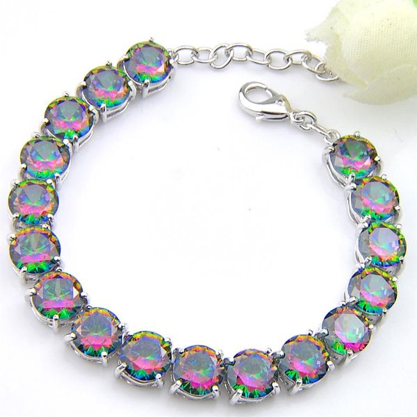 Intero - Braccialetti a catena da donna con topazio mistico arcobaleno rotondo autentico fatto a mano in argento sterling 925269U