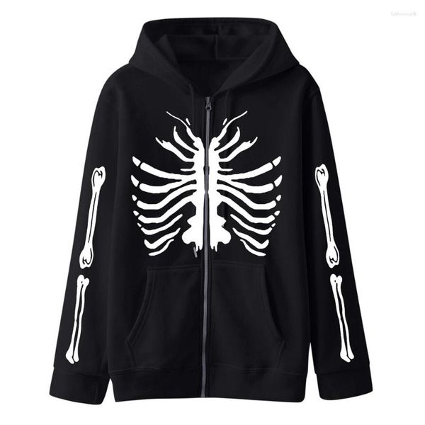 Damen Hoodies Halloween Gothic Zipper Hoodie Dark Skull Skeleton Print Sweatshirt Jacke Harajuku Herren und Hip-Hop