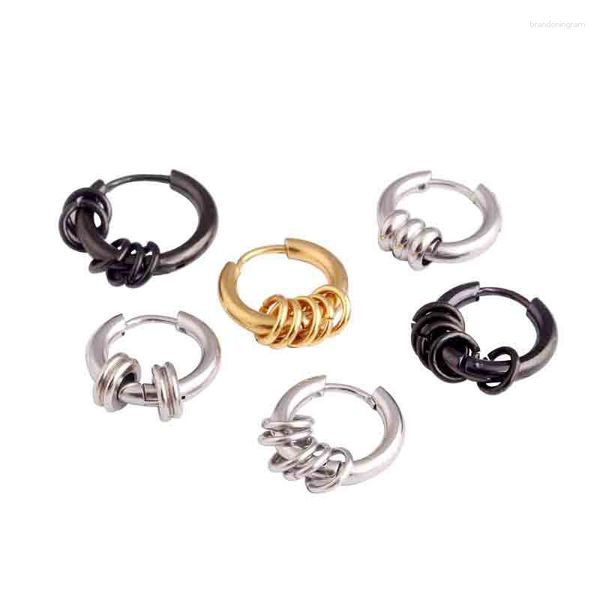 Brincos de argola moda feminina homens círculos pendientes cor ouro preto aço inoxidável pequeno círculo encantos huggie jóias