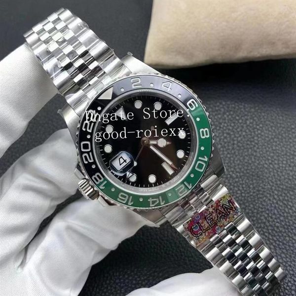 Relógios de mão esquerda relógio masculino verde preto moldura cerâmica automático cal 3186 limpo fábrica masculino 904l aço jubileu pulseira eta 193v