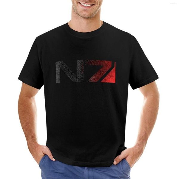 Herren Polos Mass Effect N7 Distressed Logo T-Shirt T-Shirts Mann Schwarzes T-Shirt Trainingshemden für Männer