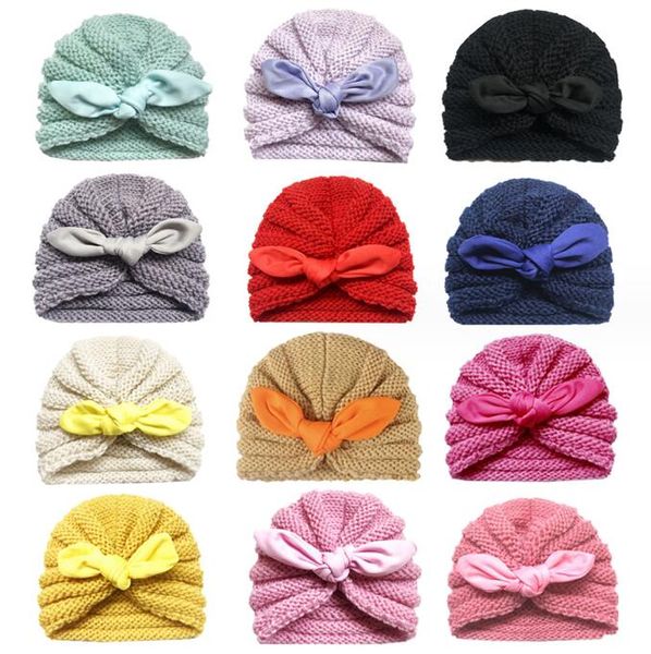 Nuovo cappello per orecchie di coniglio per bambini in maglia di lana Ragazzi Ragazze Berretto all'uncinetto 100% filato acrilico Cappelli a cuffia all'uncinetto Testa per neonato Turbante Copricapo Accessori