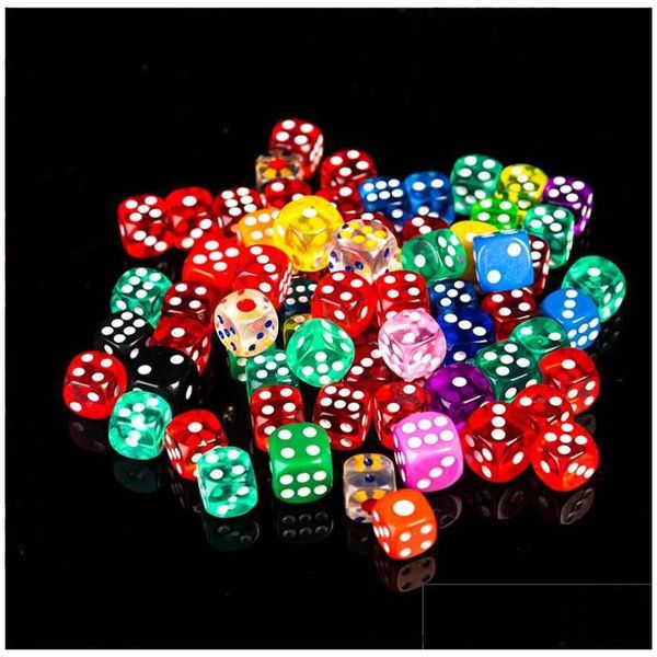 Altre forniture per feste per eventi Dadi a 6 facce trasparenti acrilici da 14 mm Dadi giocattolo di alta qualità a 12 colori per giochi di club / famiglia Rotondi Cor Dhmwr