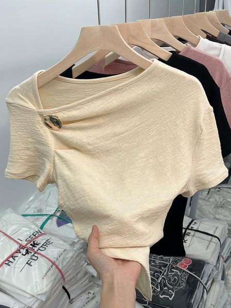 Женские футболки Женская футболка с короткими рукавами Розовая рубашка Y2k Однотонный топ Корейская винтажная мода Harajuku Trend Эстетическая летняя футболка