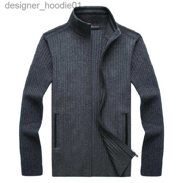 Suéteres masculinos suéteres masculinos 2021 outono inverno suéter casaco grosso quente casual malhas cardigan casacos de lã de pele falsa homens zíper de malha l230912