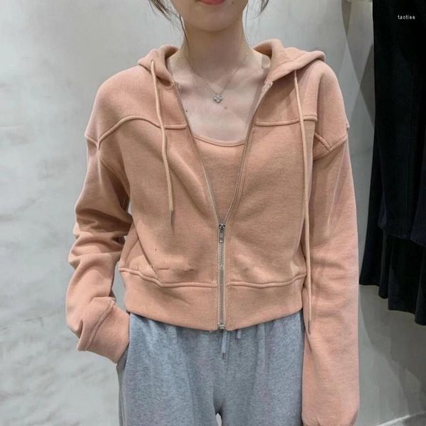 Felpe con cappuccio da donna corte felpe solide da donna Set gilet tuta manica lunga crop top femminile 2023 moda abbigliamento coreano Harajuku