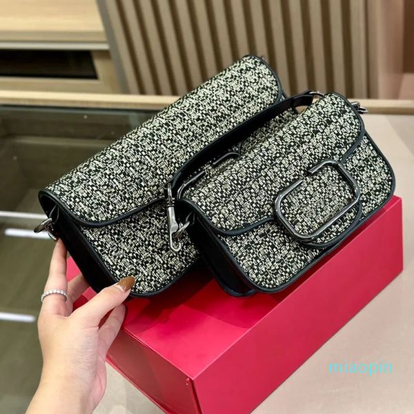 2023- Flap Messenger Bag Designer Bolsa Mulheres Ombro Crossbody Sacos Moda Carta Gold Hardware Buckle Woven Wallet Hasp Clutch Alta Qualidade