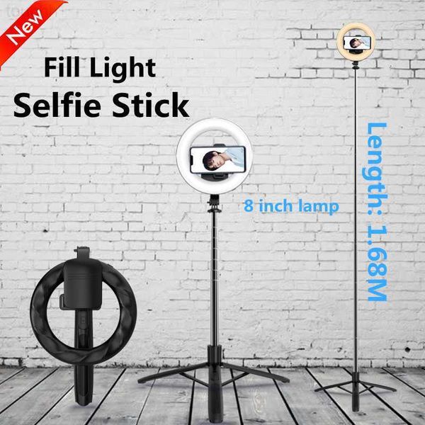 Selfie Monopods Selfie Monopods Sem Fio Bluetooth Selfie Stick Dobrável Remoto Portátil Com Grande Anel LED Fotografia Luz Para Android L230912