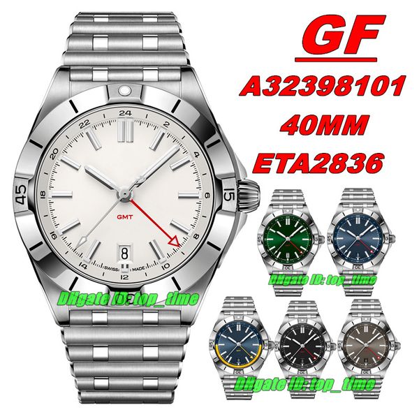 GF Factory Relógios GF Chronomat GMT 40mm Eta2836 Relógio Automático Feminino / Masculino Relógio Branco Dial Pulseira de Aço Inoxidável Ladys / Gents Relógios de Pulso