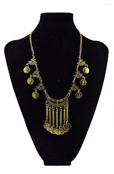 Ожерелья с подвесками, винтажная Золотая металлическая монета для женщин, массивное колье в стиле бохо, цыганское афганское этническое ювелирное изделие, подарок