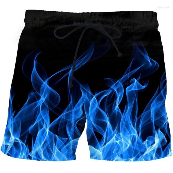 Shorts masculinos 3d impresso praia de secagem rápida azul chama fitness com impressão de rua divertida moda 2023