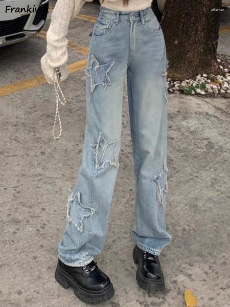 Jeans da donna Donna Vintage Dolce Tutto-fiammifero Lunghezza intera Tasca estiva Sbiancato Stile coreano Solido Abbigliamento streetwear dritto alla moda