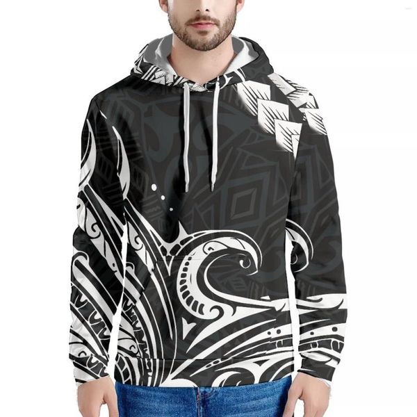 Herren-Freizeithemden, nautische Karte, polynesischer Stamm, Tattoo, hawaiianischer samoanischer Stil, modisches Sweatshirt, langärmelig, Kapuzenpullover, schlanke Männer, warm