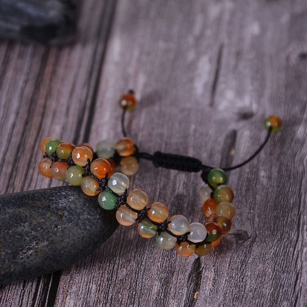 Индийский агатовый двухслойный браслет из бисера с камнем 6 мм, 2 ряда, регулируемый браслет из драгоценных камней, браслет-манжета, женские ювелирные изделия