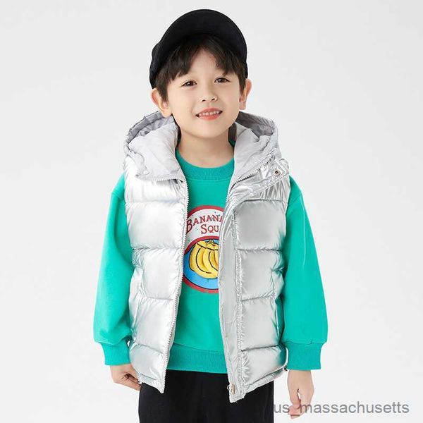 Casaco para baixo outono inverno meninos com capuz coletes 2023 novas meninas moda engrossar jaqueta quente crianças roupas adolescentes colete casacos r230912