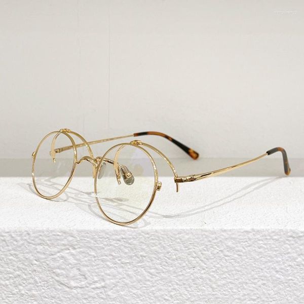 Sonnenbrillenrahmen Kame KMN Japanische handgefertigte Retro-Flip-Brille aus reinem Titan mit ovalem Brillengestell für Männer und Frauen
