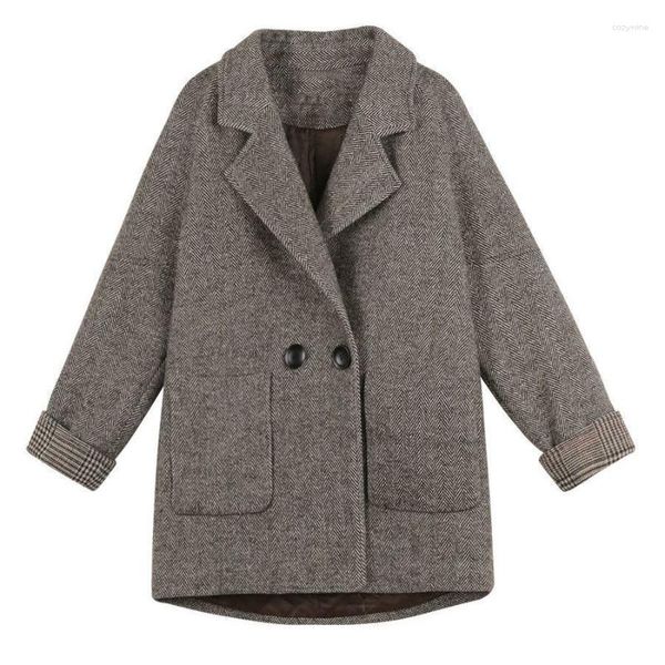 Trench da donna 2023 Abbigliamento Cappotto di lana all'ingrosso femminile stile coreano Slim pied de poule britannico sciolto casual