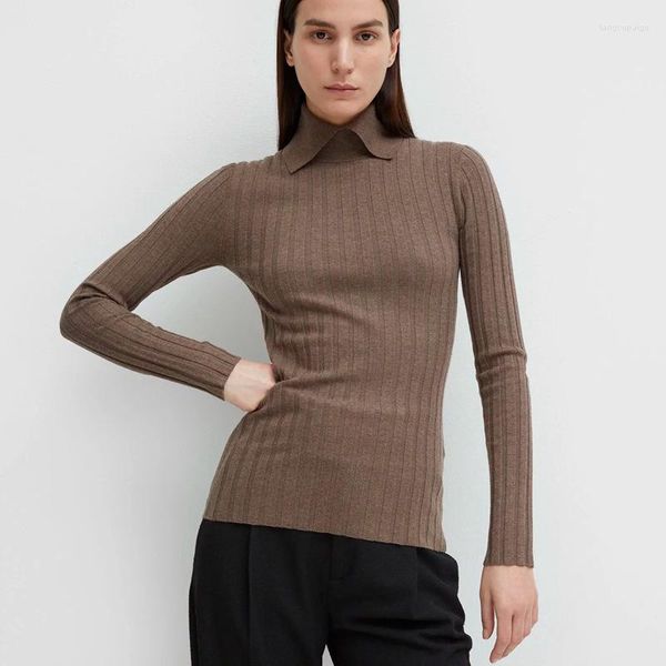 Damenpullover 2023 Damenpullover T Nordischer Stil Wollpullover Dünner halboffener Hals Slim Fit Strick