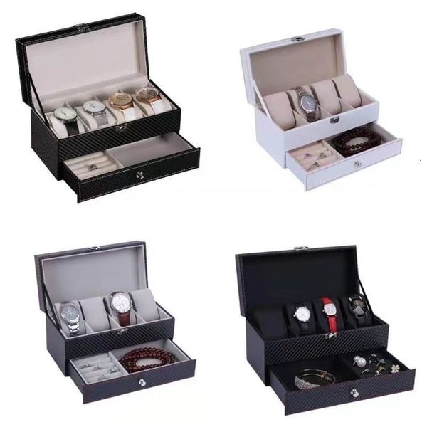 Uhrenboxen Hüllen 4Grids Double Carbon Fiber Case 6Girds Box Halter Organizer Aufbewahrung für Quarz Schmuck Display Geschenk 230911