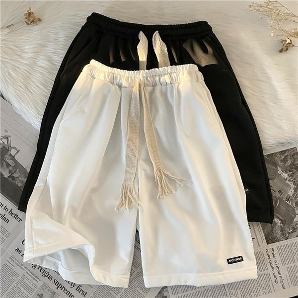 Short tissé avec cordon de serrage pour homme, marque tendance, couleur unie, sport polyvalent, au-dessus du genou, pantalon ample, Style Hong Kong, 5/4