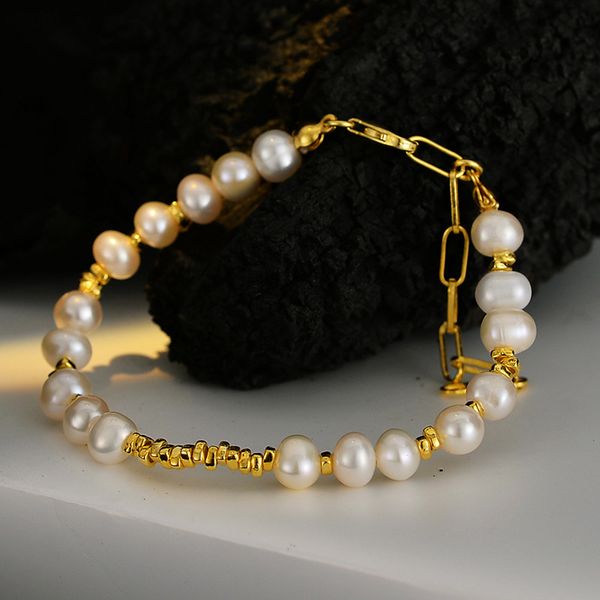 Bracciale in argento rotto con perle d'acqua dolce di lusso leggero e alla moda, nuovi ornamenti a mano in stile cinese in argento sterling S925 femminile