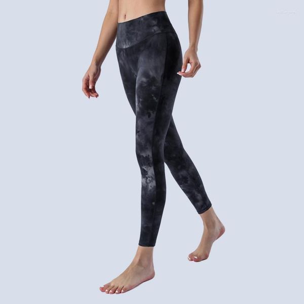 Calças ativas com logotipo sem costura sexy yoga senhoras primavera verão náilon sem linha de constrangimento cintura alta tie dye esportes ginásio leggings