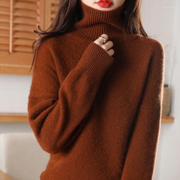 Kadın Sweaters Pure Yün Sweater Yüksek Boyun Külot Sonbahar ve Kış Moda Örgü Gevşek Kore Alt Gömlek