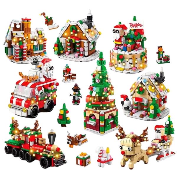 Christmas Blocks Toys Kids Presentes de brinquedo Papai Noel Train Elk Tree Blocks Decoração Sensorial Interactive Party Game Anti-estresse Presente de alívio