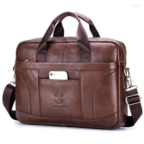 Aktentaschen BULLCAPTAIN 2023 Herren Leder Businesstasche Vintage 14 Zoll wasserdichte Laptop Aktentasche Große Satchel Umhängetaschen