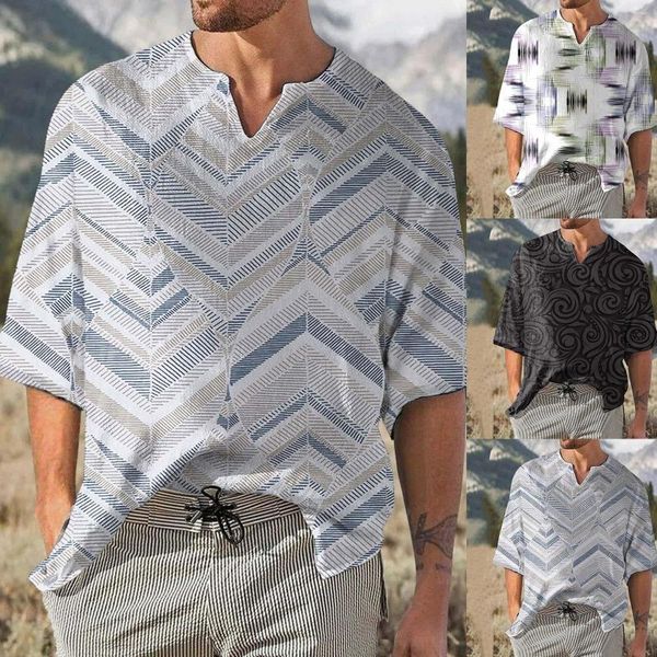 Magliette da uomo allenamento uomo uomo estate moda casual allacciare camicia con stampa digitale 3D manica corta top lungo sotto il gilet