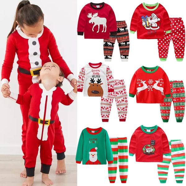 Kleidungssets Niedlicher Weihnachtsmann-Kinderkleidungssatz Cartoon-Druck Jungen-Weihnachtskostüm Lässige Baumwolle Kinder-Pyjama-Anzug 1-6 Jahre Baby-Mädchen-Kleidung 230912