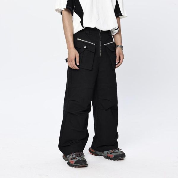 Herrenhose High Street Multi Pocket Vibe Zip Up Funktionelle gerade Cargohose Harajuku Plissee Casual Wide Oversize Hip Hop