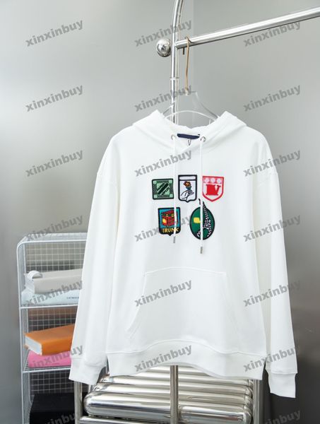 xinxinbuy Felpa con cappuccio da uomo firmata 23ss torre di ferro fiore patch manica lunga donna Nero verde marrone grigio bianco S-2XL