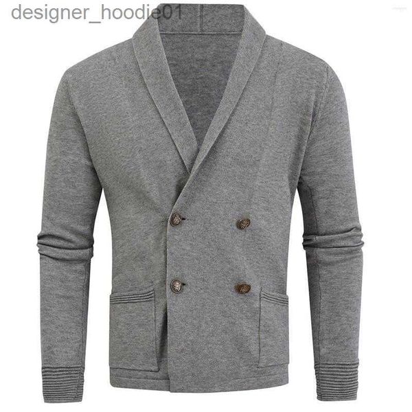 Suéteres Masculinos Suéteres Masculinos De Malha Cardigan Masculino Suéter Primavera Outono Cor Sólida Impressão Casual Trespassado Manga Longa Casacos De Malha L230912