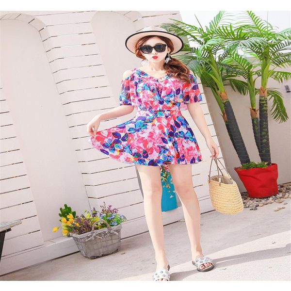 Primavera um pedaço maiô feminino versão coreana do novo estilo de vestido fino estilo conservador floral plus size swimsuit191i