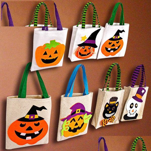 Decorazione del partito Tessuto di tela di Halloween Riutilizzabile Borsa di caramelle di zucca Tote Borse regalo Festival portatile per bambini Consegna a domicilio Gard Dhyhj