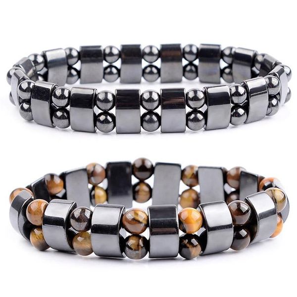 Armreif Natur Gelb Tigerauge Hämatit Perlen Armband Therapie Gesundheitswesen Magnet Herrenschmuck Charm Armreifen Geschenke für Man205n