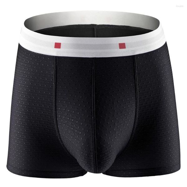 Sous-vêtements sexy hommes boxer grande poche U convexe slips hanche ascenseur shorts culotte maille mince natation solide souffle lingerie sous-vêtements doux