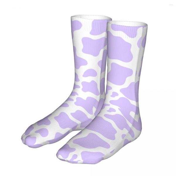 Мужские носки фиолетового цвета с принтом коровы, милые женские модные носки из полиэстера, новинка весны, лета, осени и зимы, подарок