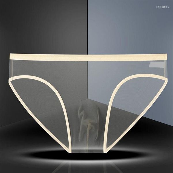 Underpants 1/2 pcs Transparente Roupa Interior Homens Low-Cintura Ultra-Fino Net Malha Sexy Briefs Respirável U Bolsa Male3387