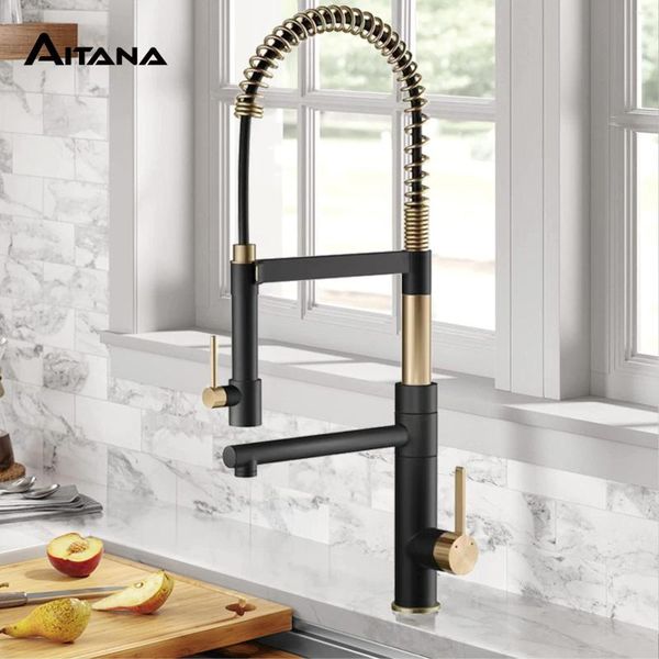 Torneiras de cozinha High-end Luxo Torneira de Bronze Design de Sucção Magnética Único Punho Frio Dual-Control 2-Function Island Tap