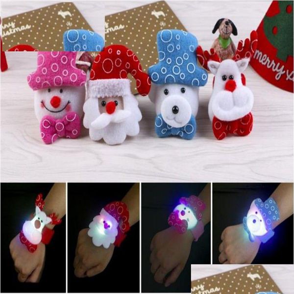 Decorazioni natalizie Bracciale con cerchio accarezzato a LED Babbo Natale Pupazzo di neve Cervo Fascia da polso Capodanno Festa Vacanza Regalo per bambini Consegna a goccia H Dhno7