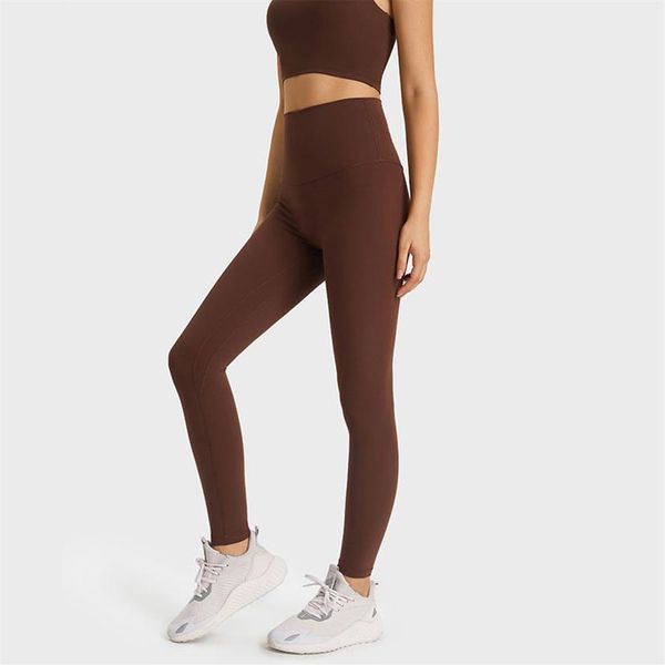 L-2082 Pantaloni da yoga in tinta unita Pantaloni a vita super alta spazzolati per leggings caldi con tasche Pantaloni sportivi attillati morbidi e burrosi 270Y