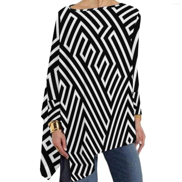 Damen-T-Shirts, abstraktes Zebra-Tiermuster, lustiges T-Shirt, weiblich, langärmelig, O-Ausschnitt, lässiges T-Shirt, übergroße, individuelle Top-T-Shirts