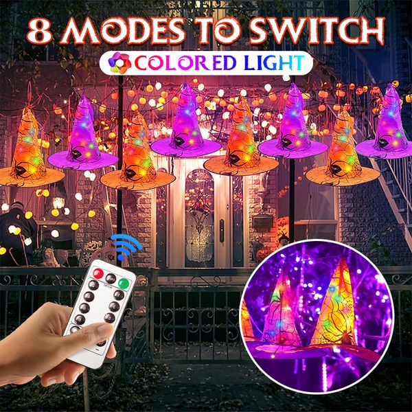 Outros suprimentos para festas de eventos Decoração de Halloween LED Chapéu de Bruxa Luzes Controle Remoto Halloween Chapéu de Bruxa Ao Ar Livre Árvore Pendurada Ornamento Decoração de Festa Suprimentos 230912