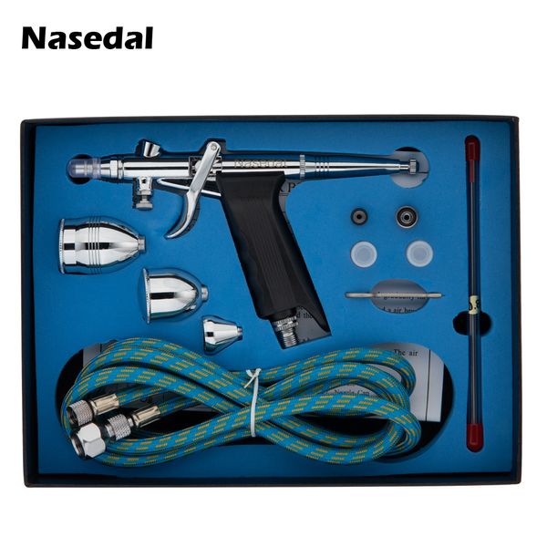 Püskürtme Tabancaları Nasedal 0.3/0.5/0.8mm Çift Eylem Yerçekimi Airburhs 2cc 5cc 13cc Püskürtme Tabancası NT-116B Airbrush Set Sprey Model Hava Fırçası 230912